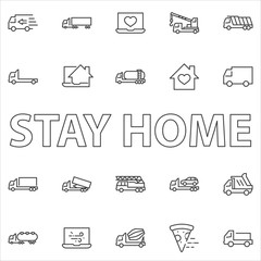 Truck Set of Transport Vector Line Icons. Contains such Icons as Truck, Transportation, Tow Truck, Cranes, Mixer, Garbage Truck, Manipulators, Delivery service and more. Editable Stroke. 32x32 Pixels