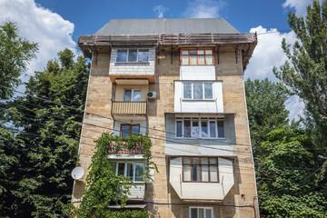 Facade of residential building near centre of Chisinau city, Moldova
