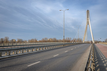 Swietokrzyski Bridge during rush hours in Warsaw after Polish government has declared a state of epidemic threat to limit spread of Coronavirus