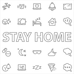 Sleep Vector Line Icons Set. Contains such Icons as Alarm Clock, Bed, Insomnia, Pillow, Sleeping Pills, Bell, Glasses for sleep, Bubble and more. Editable Stroke. 32x32 Pixels
