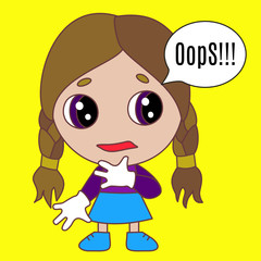 confused redhead girl that is saying Oops with a speech bubble, simple colored emoticon, vector emoji in color