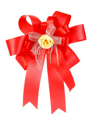 single red ribbon satin gift bow isolated on white