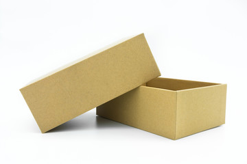View of the brown carton isolated on the white background.