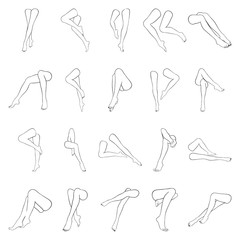 Female legs with pedicure, vector set of beautiful woman legs