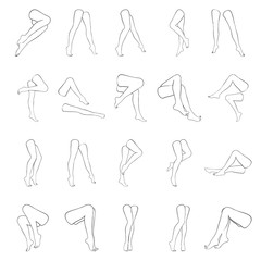 Female legs with pedicure, vector set of beautiful woman legs