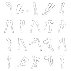 Female legs with pedicure, vector set of beautiful woman legs