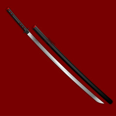 Realistic katana (Japanese sword) illustration. Samurai's weapon.