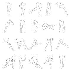 Female legs with pedicure, vector set of beautiful woman legs