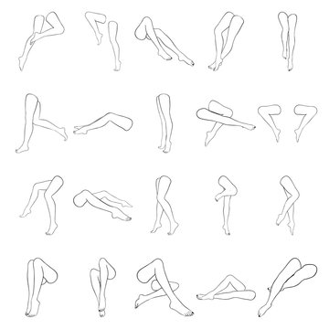 Female legs with pedicure, vector set of beautiful woman legs
