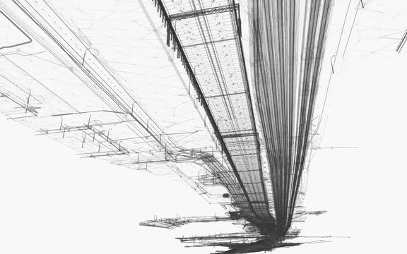 The BIM model of the object of transport infrastructure of wireframe view