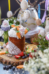 Easter composition with Easter cake and eggs