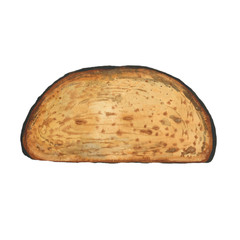 One slice of watercolor rye bread isolated on a white background. Hand drawing illustration for healthy organic food design.