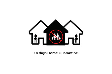 14 Days Home Quarantine icon distance to family. Stay at home concept. Corona virus COVID-19 virus quarantine or recommendation