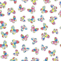 Fototapeta na wymiar Floral patterned butterflies seamless pattern