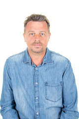 Portrait of cheerful handsome businessman in white background