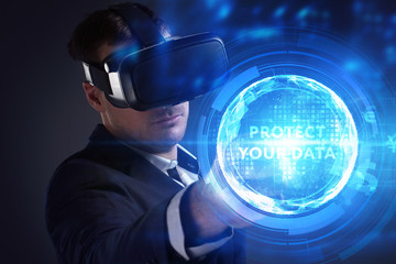 Business, Technology, Internet and network concept. Young businessman working on a virtual screen...