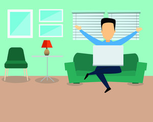 Green room interior of the living room. Vector banner.