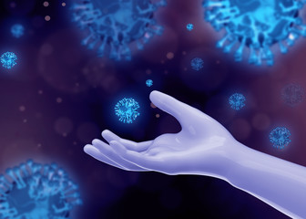 Boy and Dangerous Virus in the Air - 3D