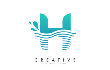 H Letter Logo with Waves and Water Drops Design.