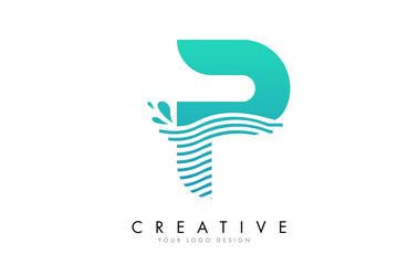 P Letter Logo with Waves and Water Drops Design.
