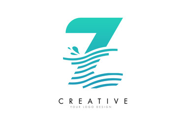 Z Letter Logo with Waves and Water Drops Design.
