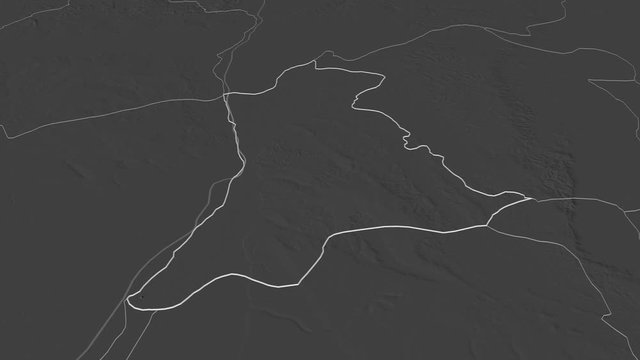 Anambra, state with its capital, zoomed and extruded on the bilevel map of Nigeria in the conformal Stereographic projection. Animation 3D