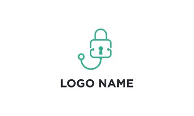 vector logo design with stethoscope and lock concept  