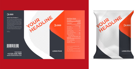 Realistic vector design Potato chips packaging template.