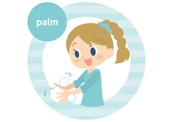 女子の手洗い　手のひら