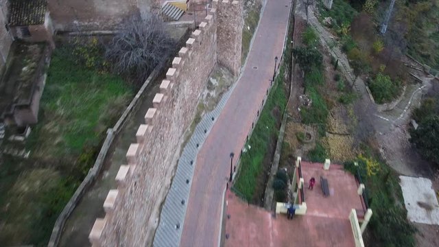 Drone aerial view segorbe city town wall