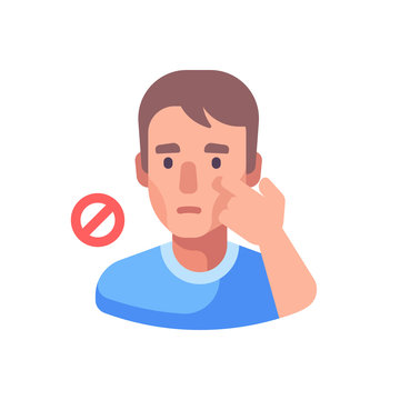 Don't Touch Your Face To Prevent Infection. Virus Prevention Flat Illustration. Hygiene Icon.