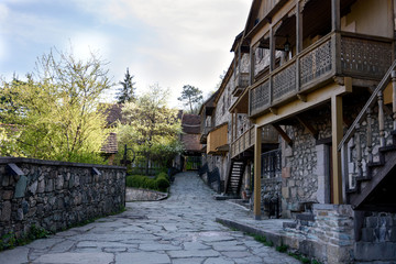 Fototapeta na wymiar Popular tourist street in Dilijan, stylized as an old city, Armenia