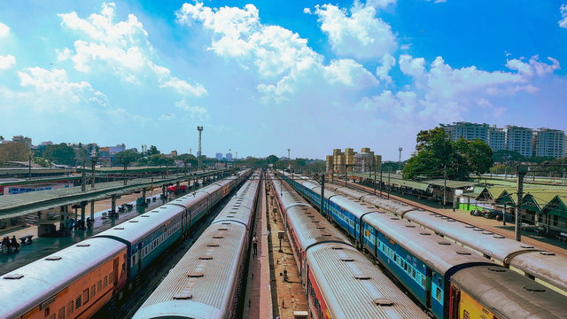 railway in the countryside with blue sky