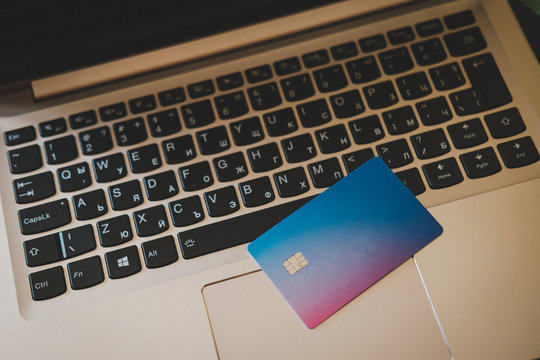 computer keyboard with credit card