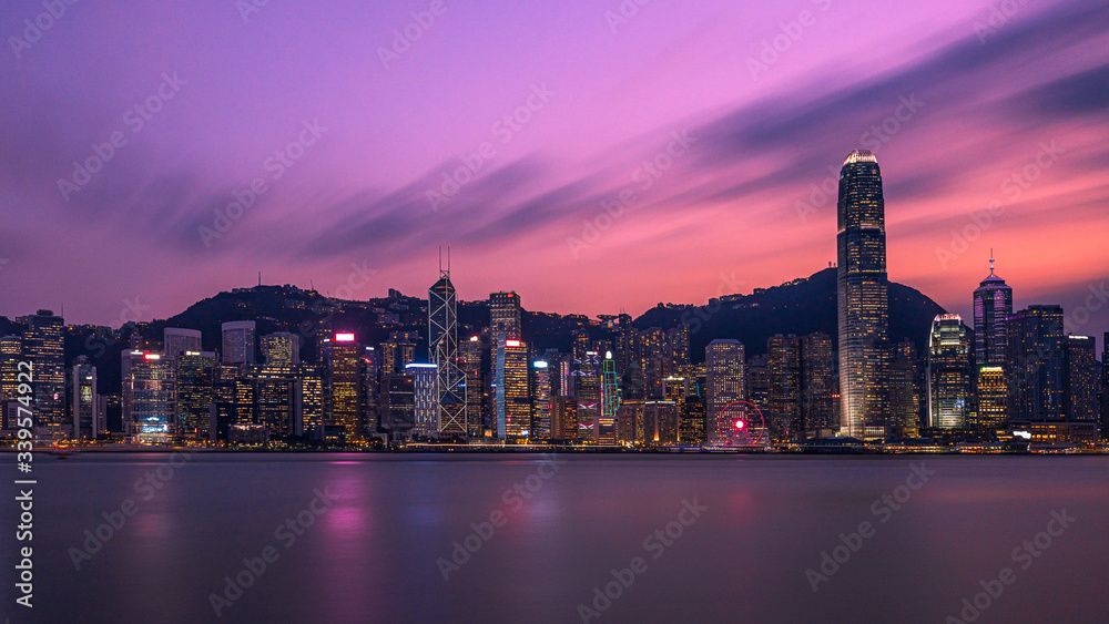 Sticker Victoria Harbor of Hong Kong at twilight