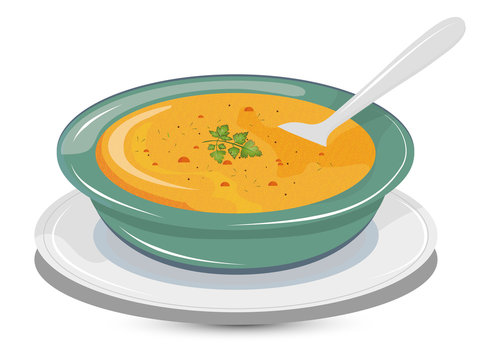 Gem&uuml;sesuppe in einem Teller mit einem L&ouml;ffel