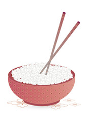 gefüllte Schüssel Reis mit Essstäbchen