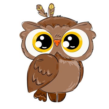 Hand drawn cute owl isolated on a white background. Bird vector illustration. Beautiful childish print design elements.