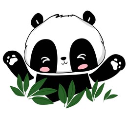 Cute panda and bamboo leaves vector illustration. Sketch. Print design for graphics, nursery, t-shirts, poster.