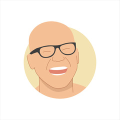 Vector illustration of a portrait of a happy laughing attractive bald man in glasses. It represents a concept of laughter, joy and happiness. Also can be used as an avatar, icon or badge