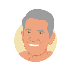 Vector illustration of a portrait of a happy smiling gray-haired elderly man. It represents a concept of wisdom, joy and happiness. Also can be used as an avatar, icon or badge