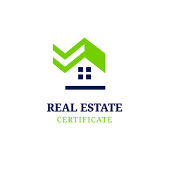 real estate logo with ceckmark icon certificate vector template
