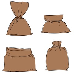 Canvas bag vector set. Burlap sack isolated white background. Illustration