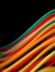 Obraz premium Silk smooth lines on black, liquid fluid color waves. Vector Illustration