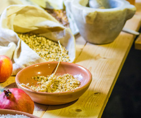 ancient country cuisine, traditional cuisine, ingredients, agricultural and hunting products,...