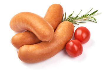 Fresh boiled sausages, isolated on white background