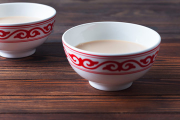 tea in kesa with a national pattern, Bashkir dishes, Uzbek dishes, oriental cuisine