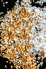 beautiful mixture of sesame and sea salt on a black background