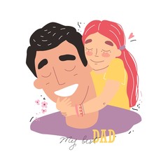 Fathers day, happy family daughter hugs dad and smiling