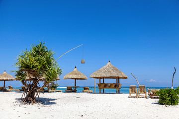 The beautiful ocean coast of Gili Trawangan island, Bali, Indonesia.